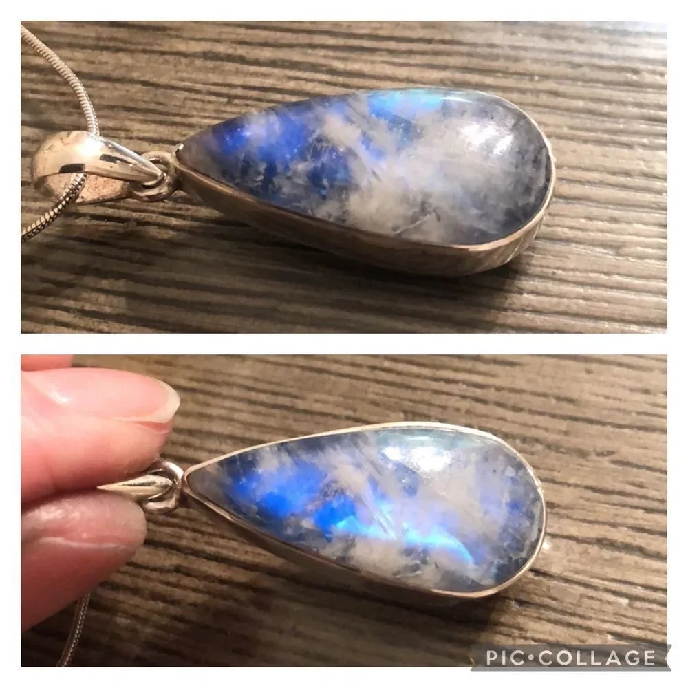 Vintage Blue Labradorite Tear Drop Pendant with Chain
